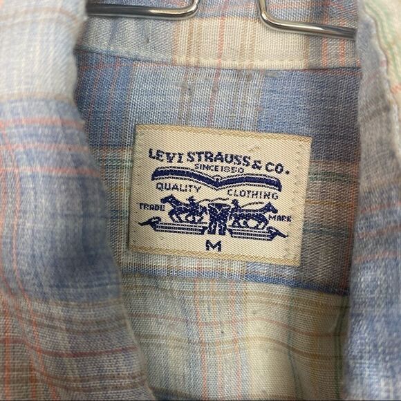 Levi’s Plaid Blue Button Down - Picture 3 of 5